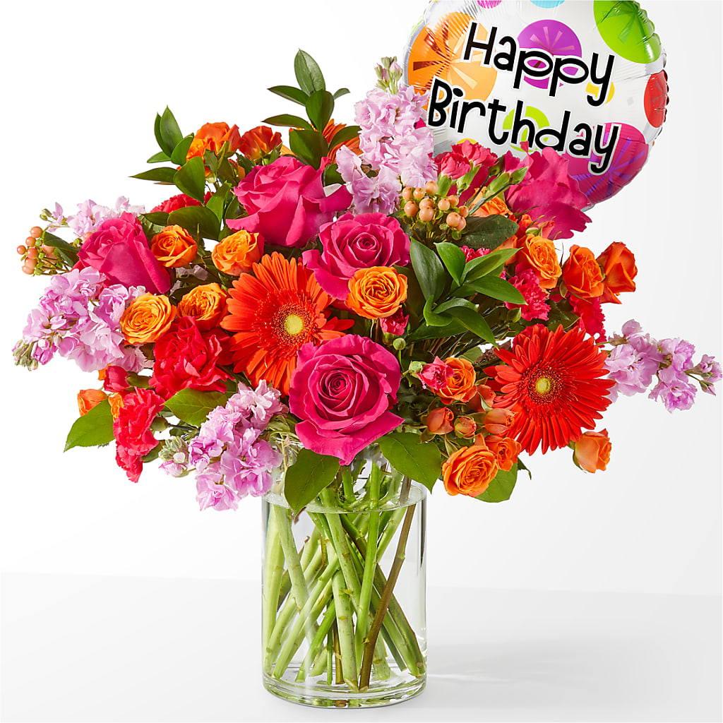 Fiesta Bouquet with Birthday Balloon – Bittys Garden, Canon City CO