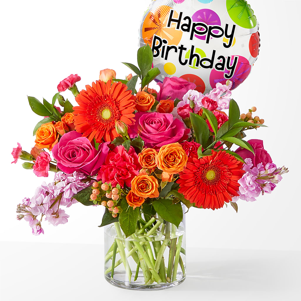 Fiesta Bouquet with Birthday Balloon – Bittys Garden, Canon City CO