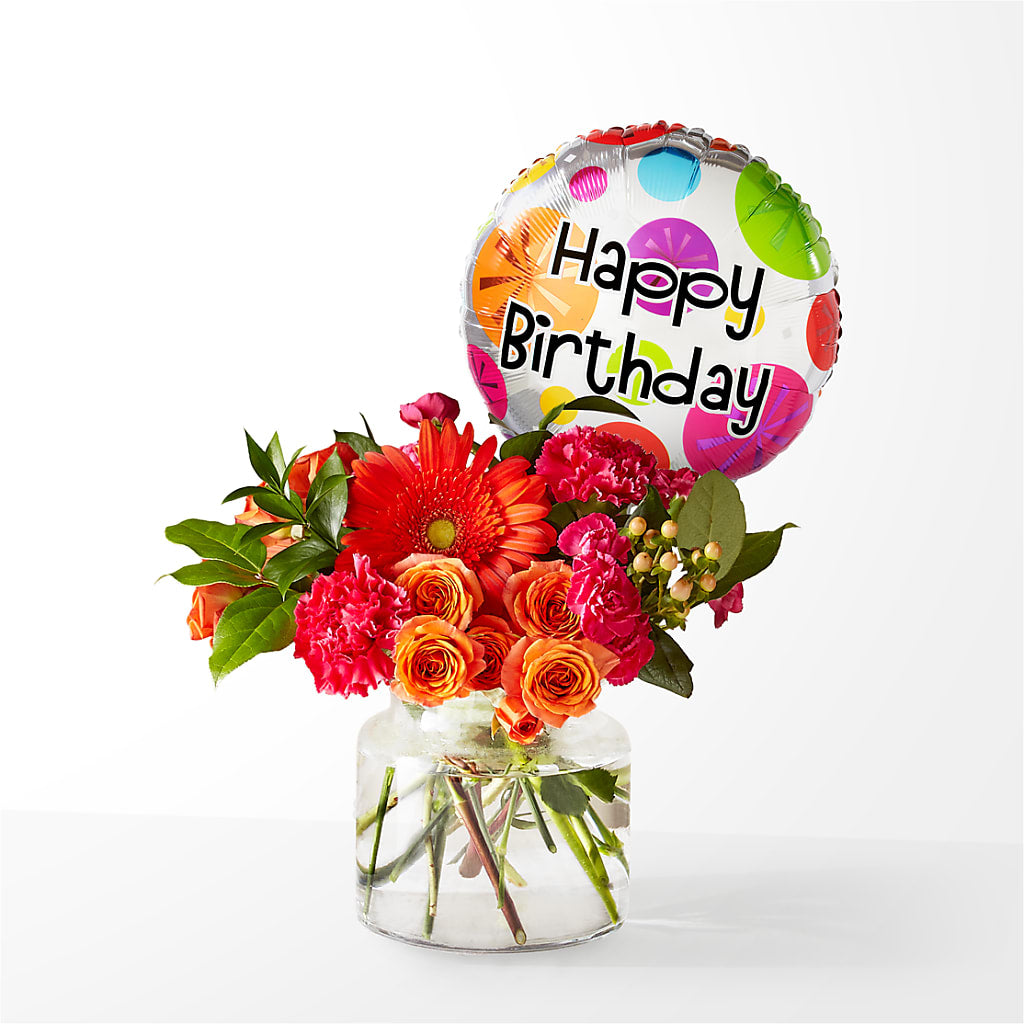 Fiesta Bouquet with Birthday Balloon – Bittys Garden, Canon City CO