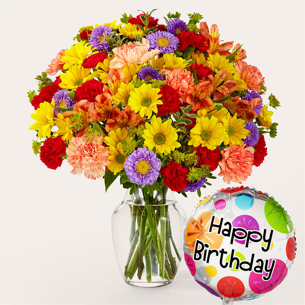 Kaleidoscope Bouquet with Birthday Balloon – Bittys Garden, Canon City CO