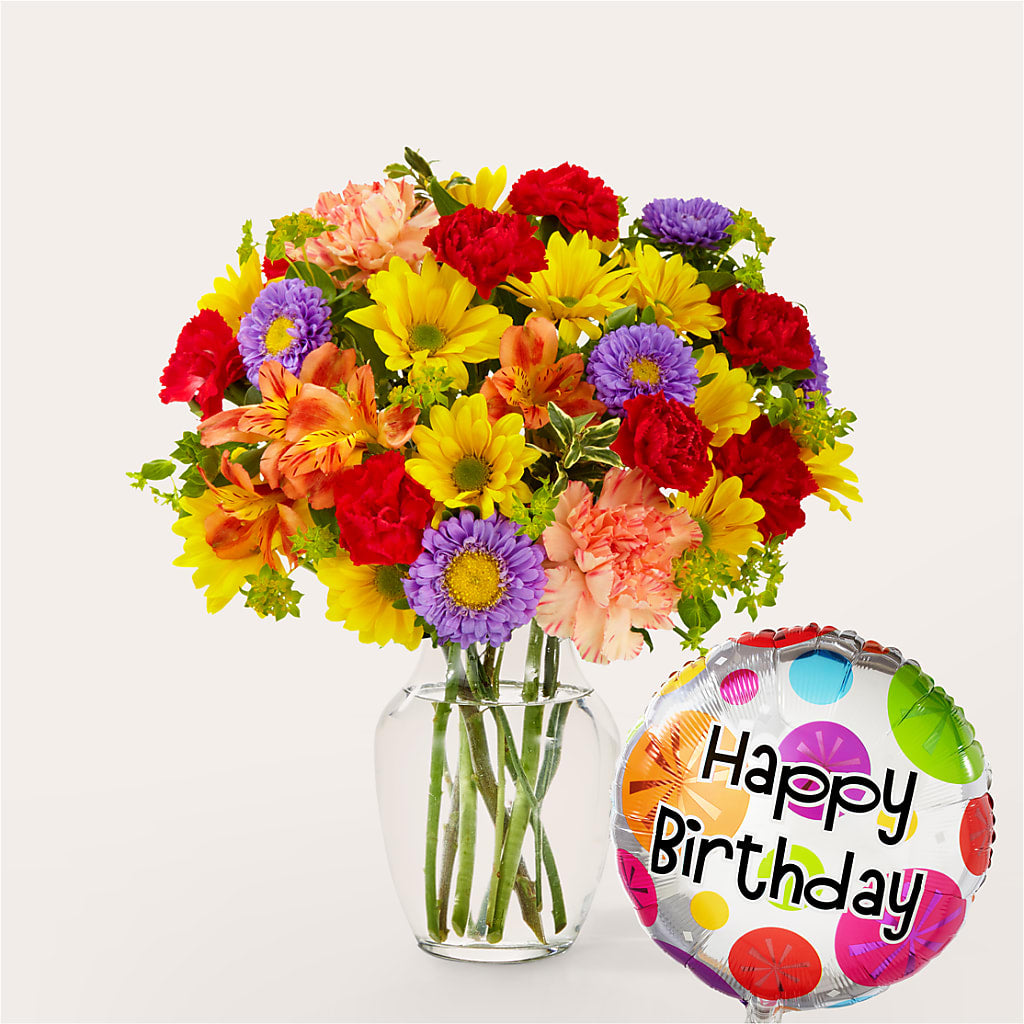 Kaleidoscope Bouquet with Birthday Balloon – Bittys Garden, Canon City CO