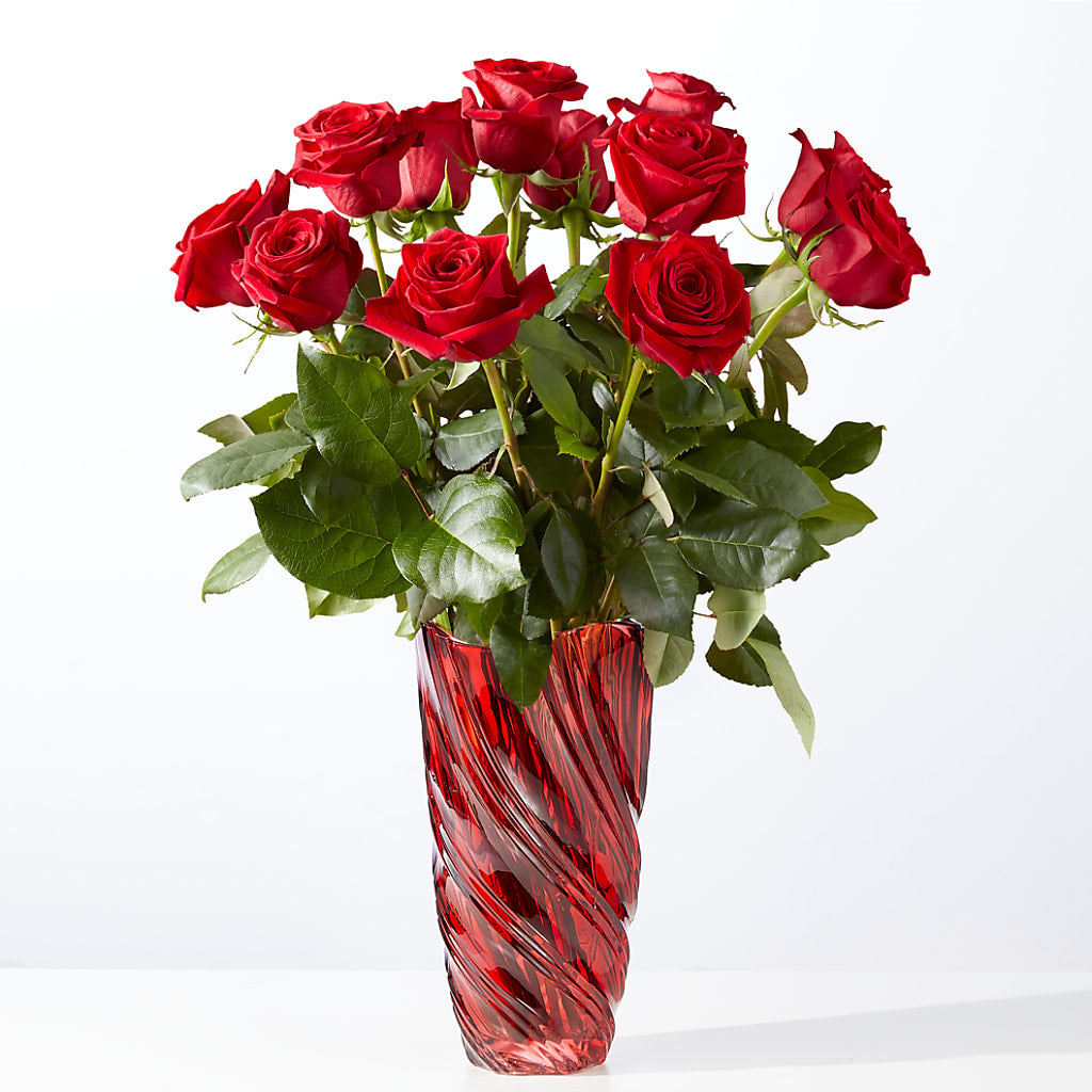 Classic Love Red Rose Bouquet with Luxe Swirl Vase – Bittys Garden, Canon City CO