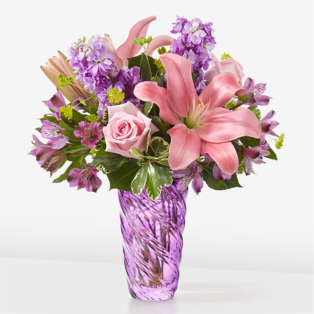 Precious Petals Bouquet with Luxe Swirl Vase – Bittys Garden, Canon City CO
