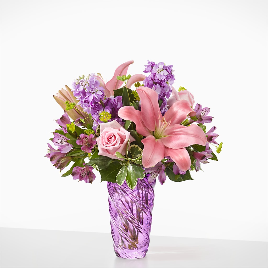 Precious Petals Bouquet with Luxe Swirl Vase – Bittys Garden, Canon City CO
