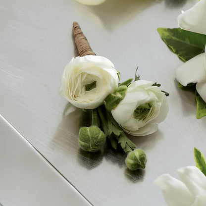 White Ranunculus Boutonniere –  Bittys Garden, Canon City CO