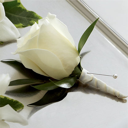 White Rose Boutonniere –  Bittys Garden, Canon City CO